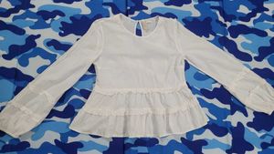 H&amp;M White Peplum Ruffle Blouse