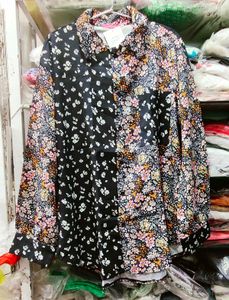 Stylish Floral Print Patchwork Shirt
