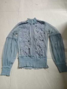 Sheer Lace Floral Puff Sleeve Top