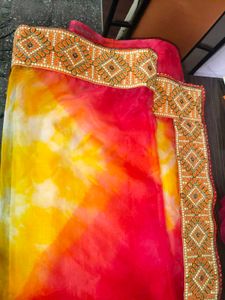 Vibrant Tie-Dye Saree with Embellished Border