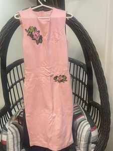 Cute Pink Embroidered Sleeveless Dress