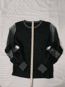 Chic Black Sheer Sleeve Top bust 36 fits 38 too