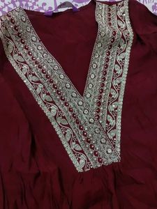 Elegant Maroon Kurta with Embellished Neckline