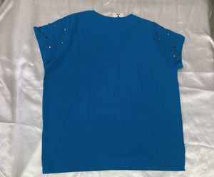 KOREAN Stylish Blue Embellished Cut-Out Top