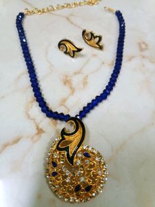 Beautiful Blue Diamond Cut Beads Set With Earring