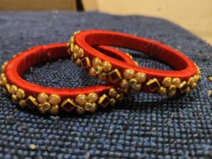 Red Silk Thread Bangles with Embellishments
