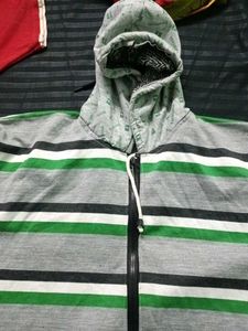 Striped Hooded Zipper Jacket