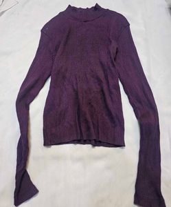 Uniqlo Purple Ribbed Mock Neck Top