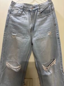 Light Wash Ripped Wide Leg Jeans