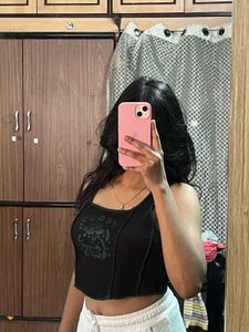 Mushroom Moon black Crop Top