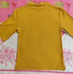 Mustard Yellow Ribbed Mock Neck Top