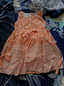 Orange Embroidered Cotton Dress - Size 20