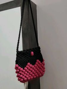 Handmade Macrame Pink &amp; Black Bag