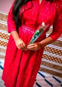 Vibrant Red Embellished Kurta