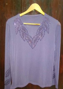 Sparkly V-Neck Long Sleeve Top