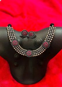 Oxidised Choker Cum Necklace Set With Earrings Not Used Once.