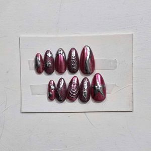 Unique Pink & Silver Press-On Nails