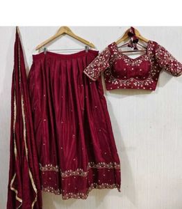 Maroon Embroidered Lehenga Choli Set