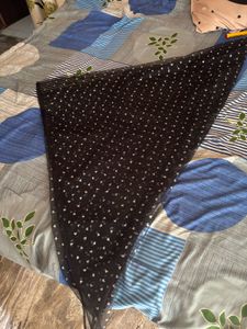 Elegant Black Dupatta with White Polka Dots