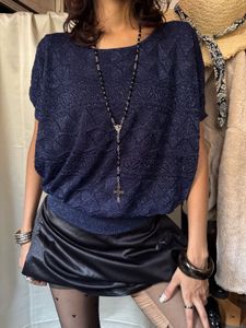 Sparkly navy blue knit top
