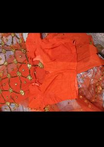 Elegant Orange Sequined Saree