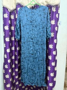 Blue &amp; Black Tie-Dye Kurta set with Embroidery