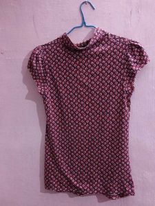 Imported Chic Patterned Mock Neck Top