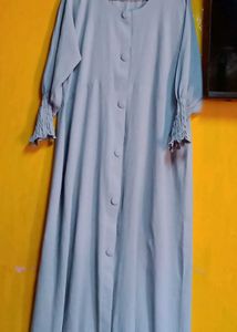 Elegant Blue Abaya with Smocked Cuffs