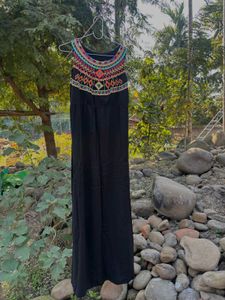 Boho Embroidered Black Maxi Dress