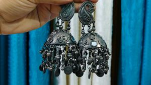 Exquisite Oxidized Silver Jhumka Earrings