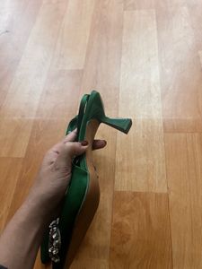 Zara Green Jewel Bow Heels