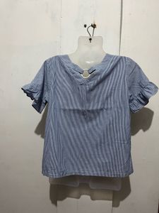 Striped V-Neck Ruffle Sleeve Top