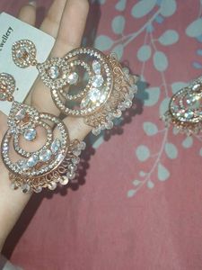 Stunning Rose Gold Jhumka Earrings with Maangtika