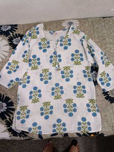 Blue Floral Print Cotton Tunic