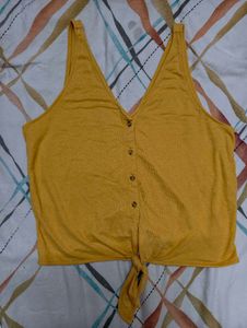 Yellow Sleeveless Tank Top with Front Knot