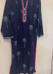 Navy Blue Tree Print Kurta