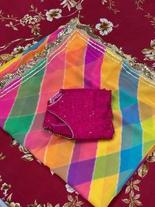 multicolour Vibrant Rainbow Striped georgette Sare