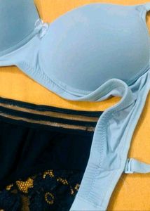 Light Blue  with Black Lace Set