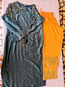 Elegant Teal Kurta with Orange Pants