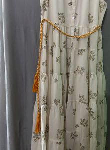 Chumbak Floral Tiered White Indowestern Dress