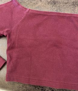 Maroon Off-Shoulder Long Sleeve Crop Top