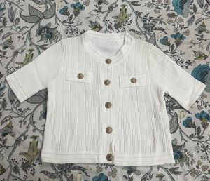 White Ribbed Button-Up Cardigan