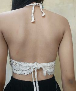 Cream Crochet Halter Neck Top