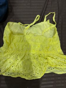 Vibrant Yellow Eyelet Bow Top