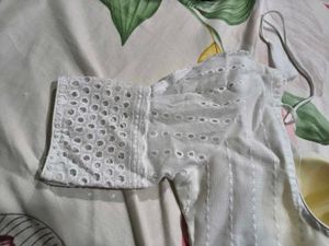 White Eyelet Blouse with Tie Back