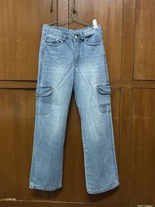 Washed Blue Cargo Jeans