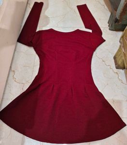 Maroon Long Sleeve Fit &amp; Flare Dress