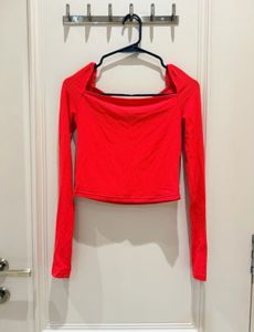 Bright Red Off-Shoulder Long Sleeve Top