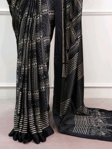 Black Satin Silk Saree