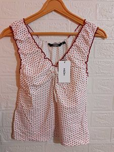 Nuon Red Heart-Printed Cotton-Blend Top
